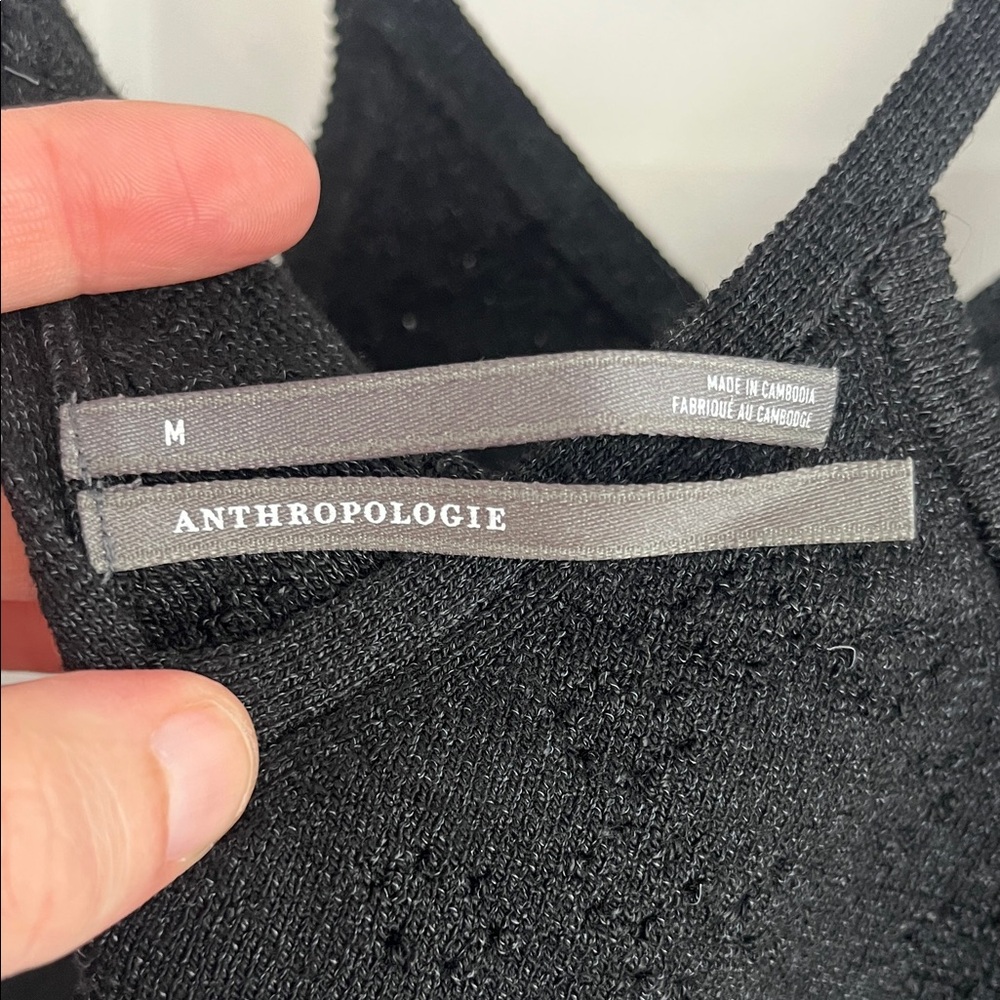 Anthropologie Knit V Neck Black Linen Blend Tank Top SZ Med Noir Essential - Picture 7 of 11